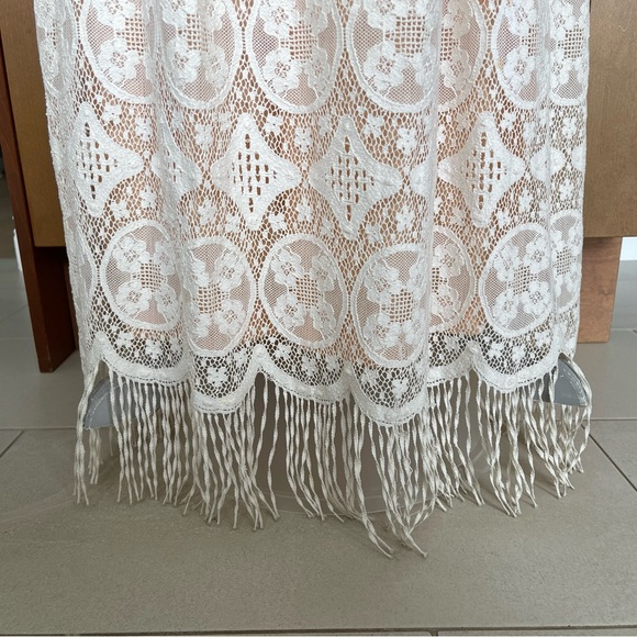 Vintage VICTOR COSTA Cream Lace Sleeveless Long Dress, Size S/M - Picture 8 of 15